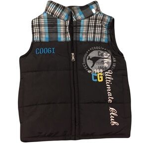 COOGI Black and Blue Quilted Vest with Plaid Accents